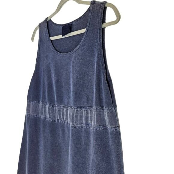 VINTAGE Dressing Clio Chambray Cotton Sleeveless Blue 90's Retro Maxi Dress M - Picture 4 of 10